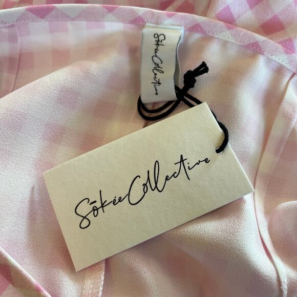 Sokie Collective Ruffle Midi Skirt Pink Gingham Size Small NWT - Picture 10 of 14